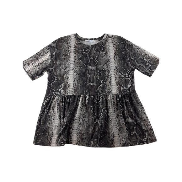 Zara Womens Gray Black Snakeskin Reptile Print Peplum Top Short Sleeve S - Picture 1 of 6